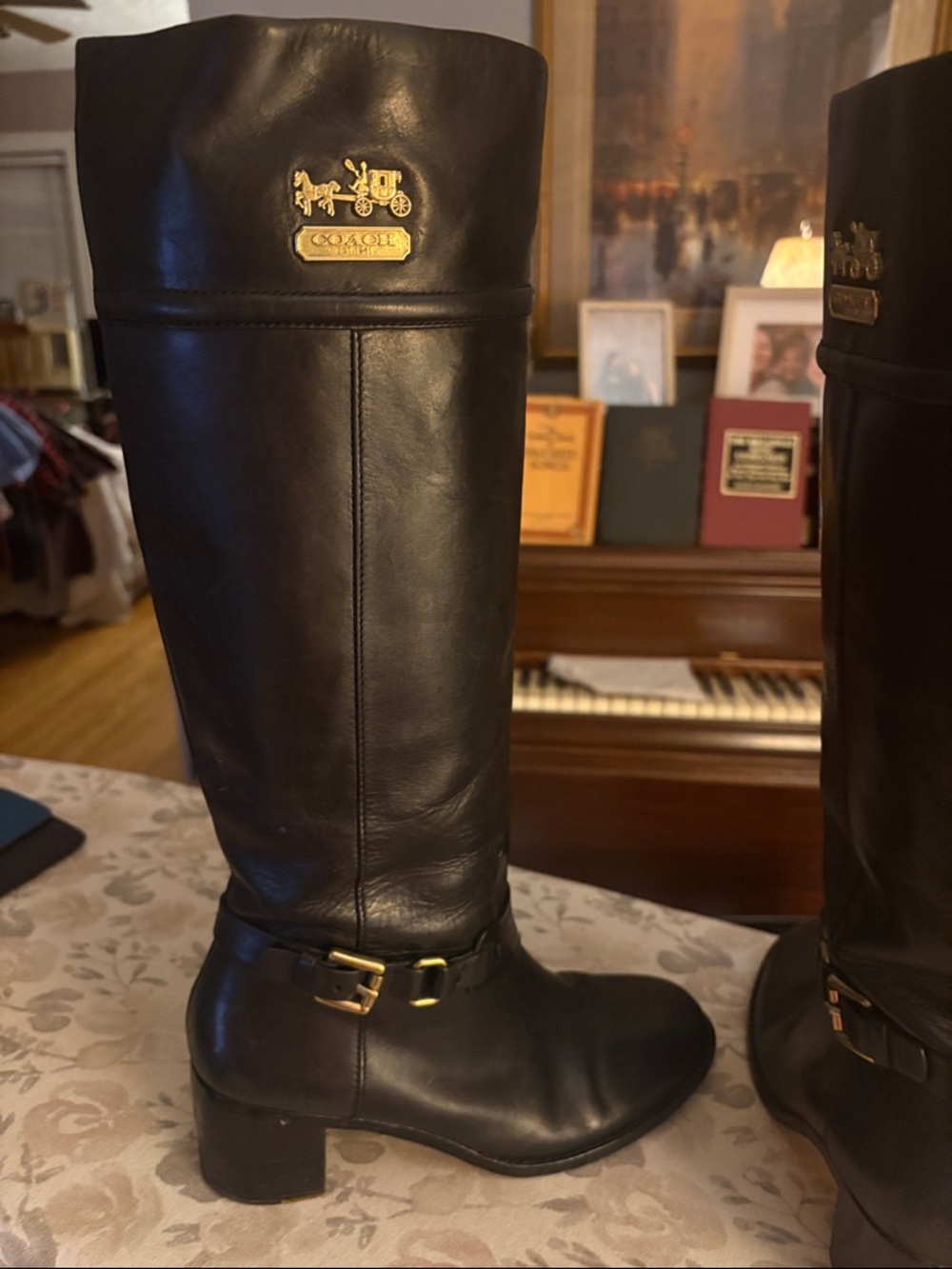 COACH Black Leather Riding Boots with Gold Hardware - size 6.5 lightly worn - Picture 3 of 6